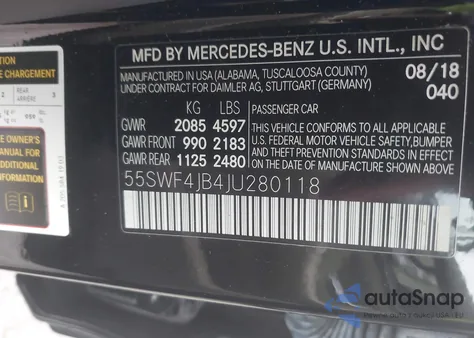 2018 Mercedes-Benz C 300 из США, поврежденный, VIN 55SWF4JB4JU280118